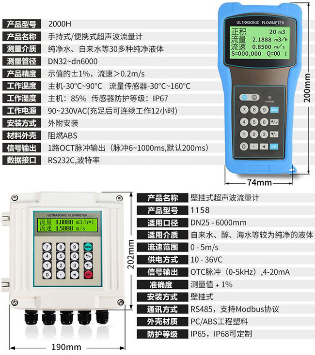 dn1000超聲波流量計技術參數對照表