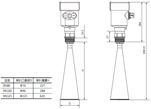 液氨雷達液位計RD708外形尺寸圖