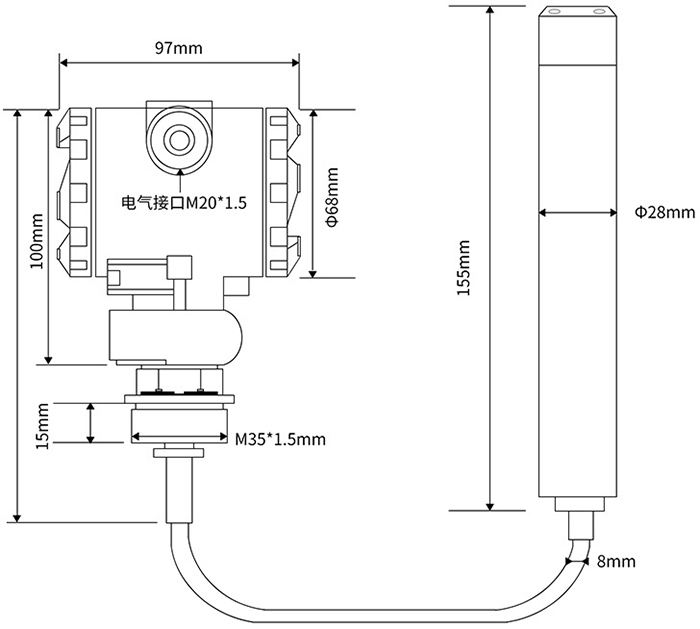 井用液位變送器外形尺寸圖